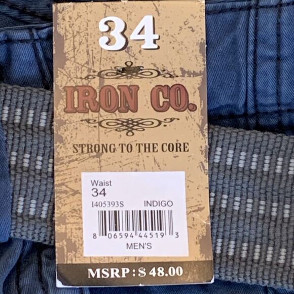 NWT Iron Co Cargo Shorts Mens 34 Indigo Blue Casual with Belt  Pockets Cotton - Picture 8 of 11
